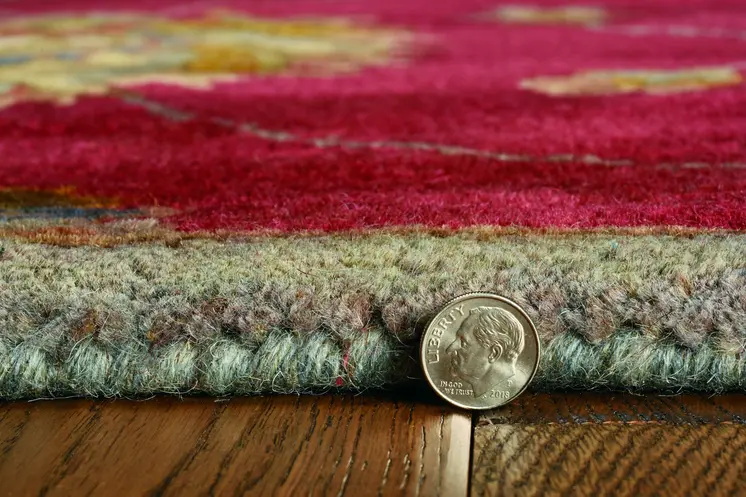 3' X 5' Red Gold And Green New Zealand Lambs Wool Floral Medallion Hand Tufted Area Rug