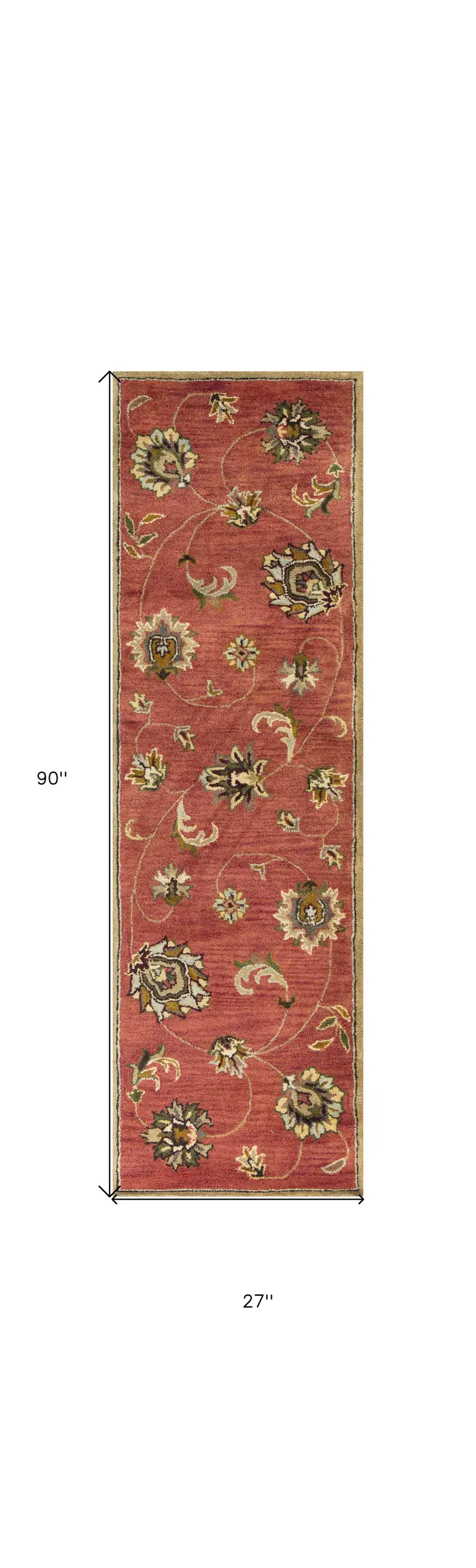 2' X 7' Sienna Floral Vines Wool Runner Rug