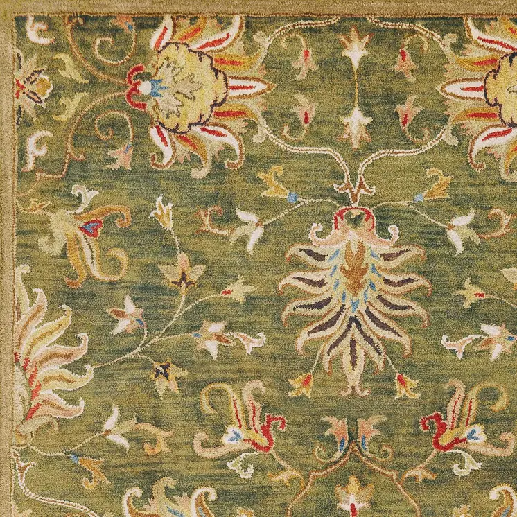 3' X 5' Green New Zealand Lambs Wool Floral Hand Tufted Area Rug