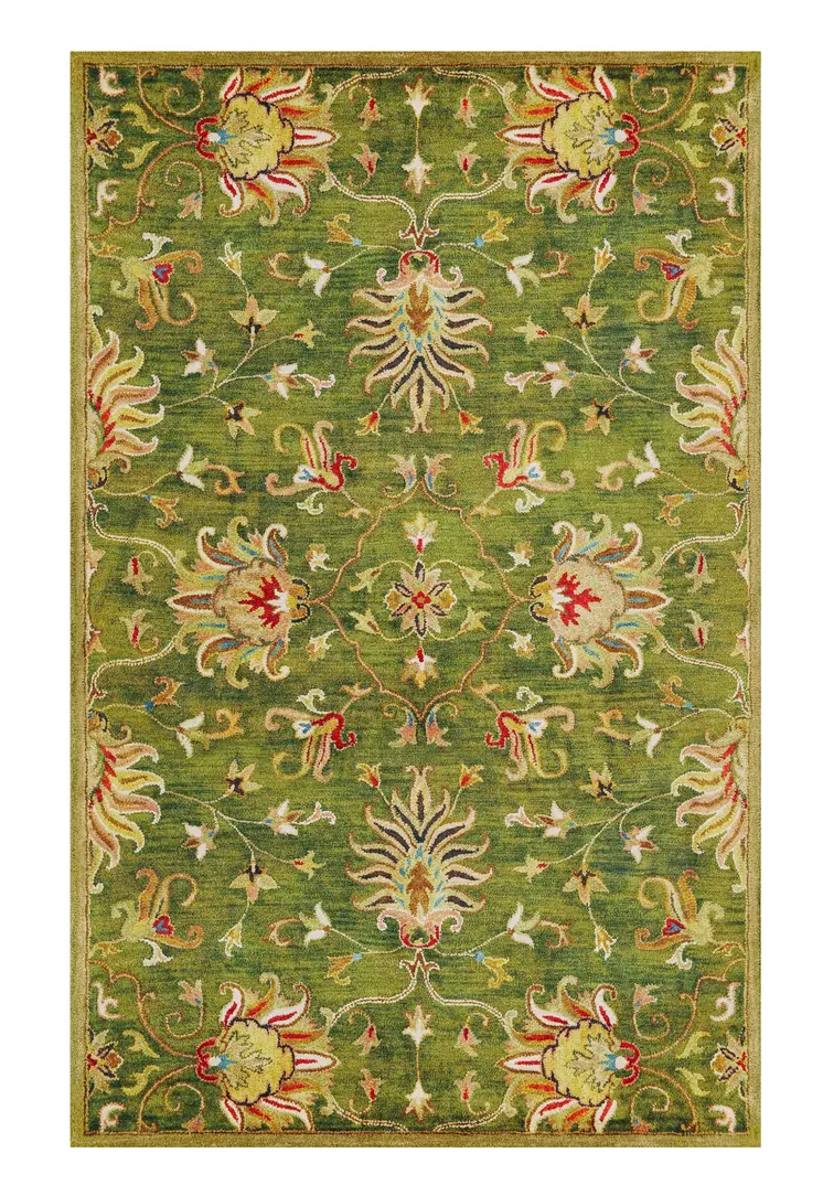 3' X 5' Green New Zealand Lambs Wool Floral Hand Tufted Area Rug