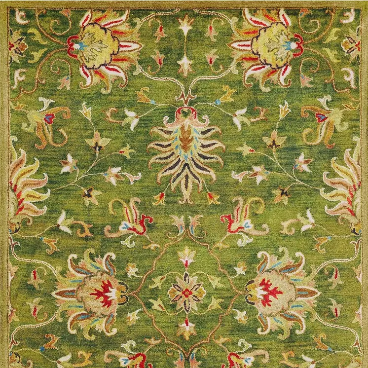 3' X 5' Green New Zealand Lambs Wool Floral Hand Tufted Area Rug