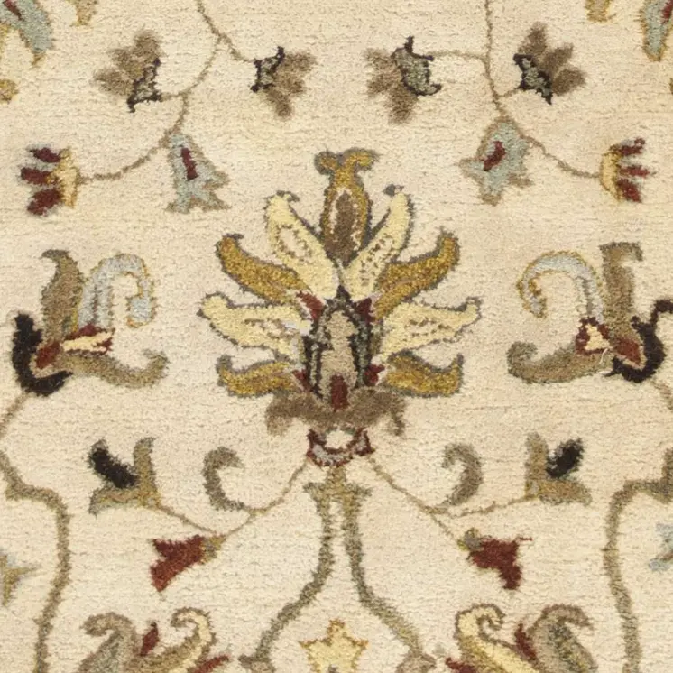 8' Champagne Wool Floral Handmade Runner Rug