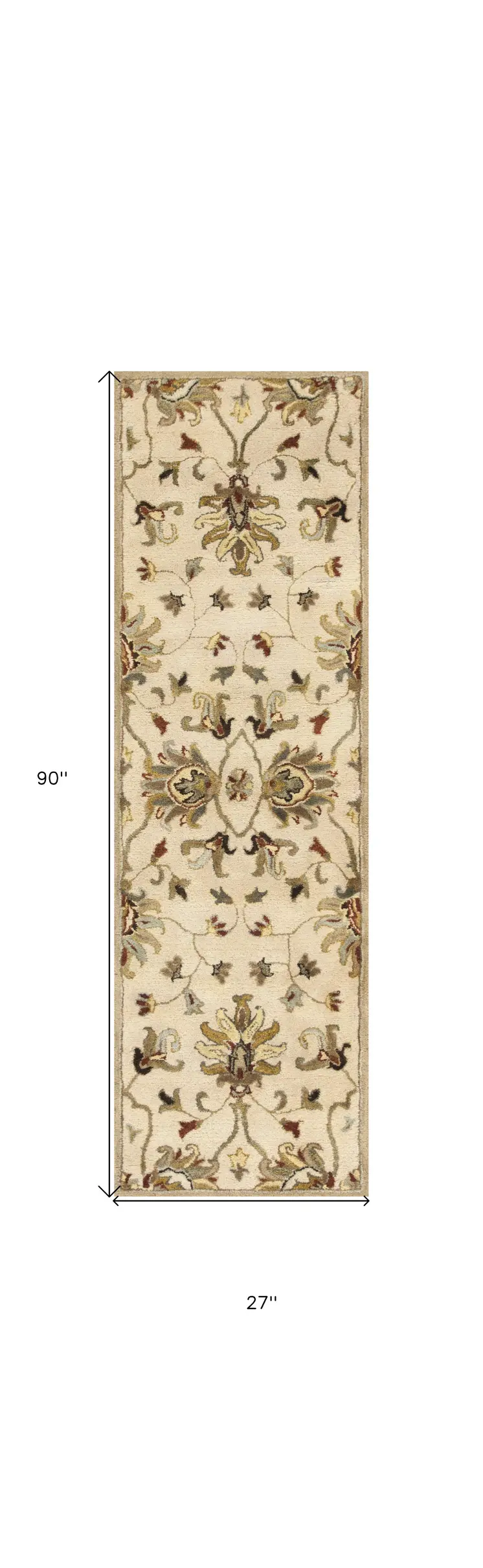 8' Champagne Wool Floral Handmade Runner Rug