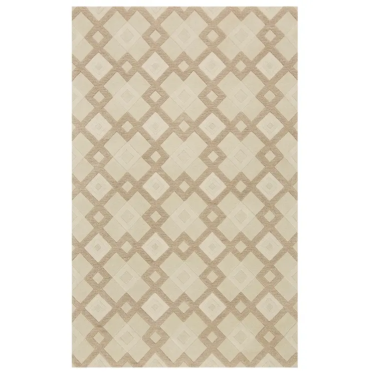 3' X 5' Ivory Geometric Diamonds Wool Area Rug