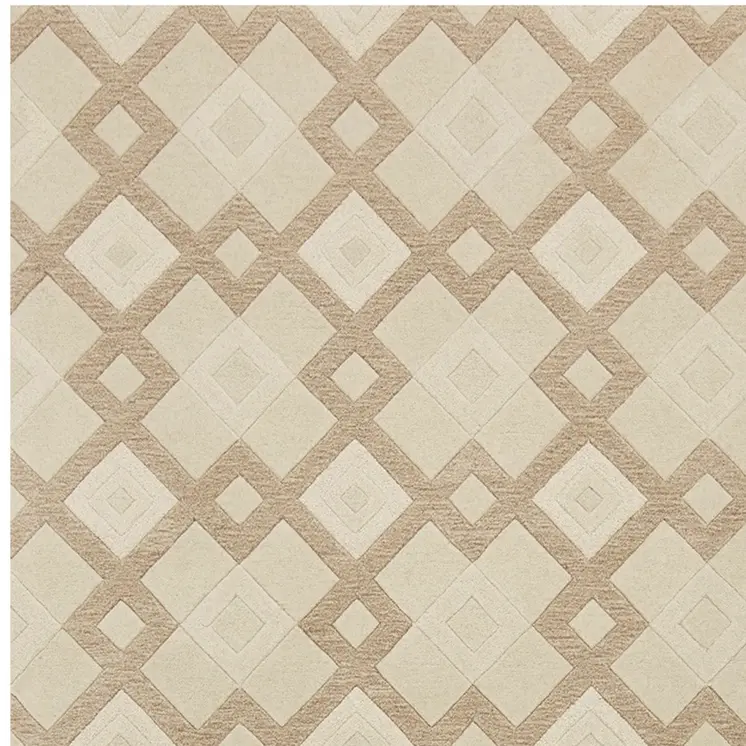 3' X 5' Ivory Geometric Diamonds Wool Area Rug