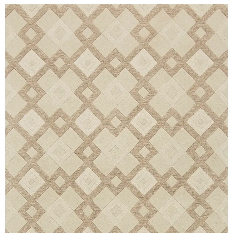 3' X 5' Ivory Geometric Diamonds Wool Area Rug