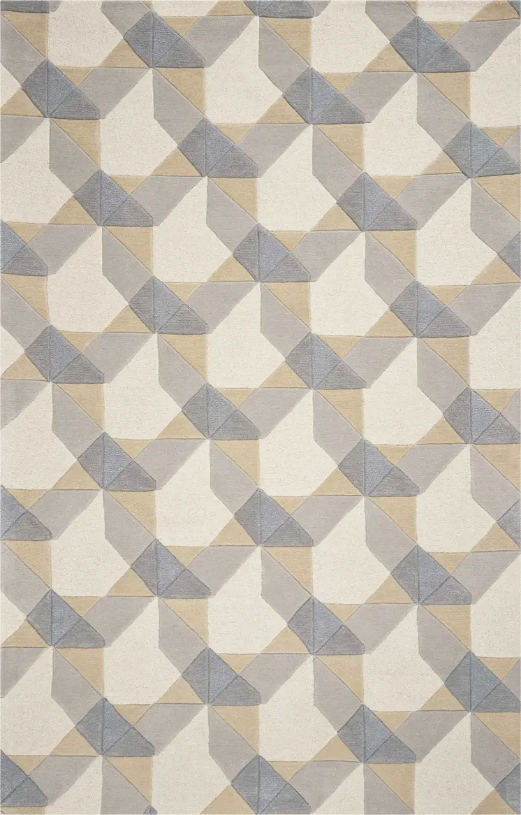 3' X 5' Gray And Ivory Wool Geometric Area Rug
