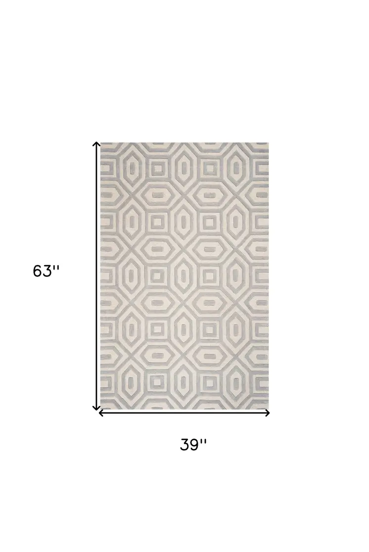 3' X 5' Gray And Tan Wool Geometric Hand Tufted Area Rug