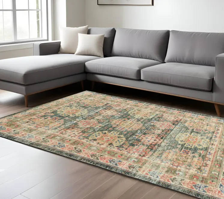 5' X 7' Charcoal Southwestern Hand Woven Distressed Area Rug