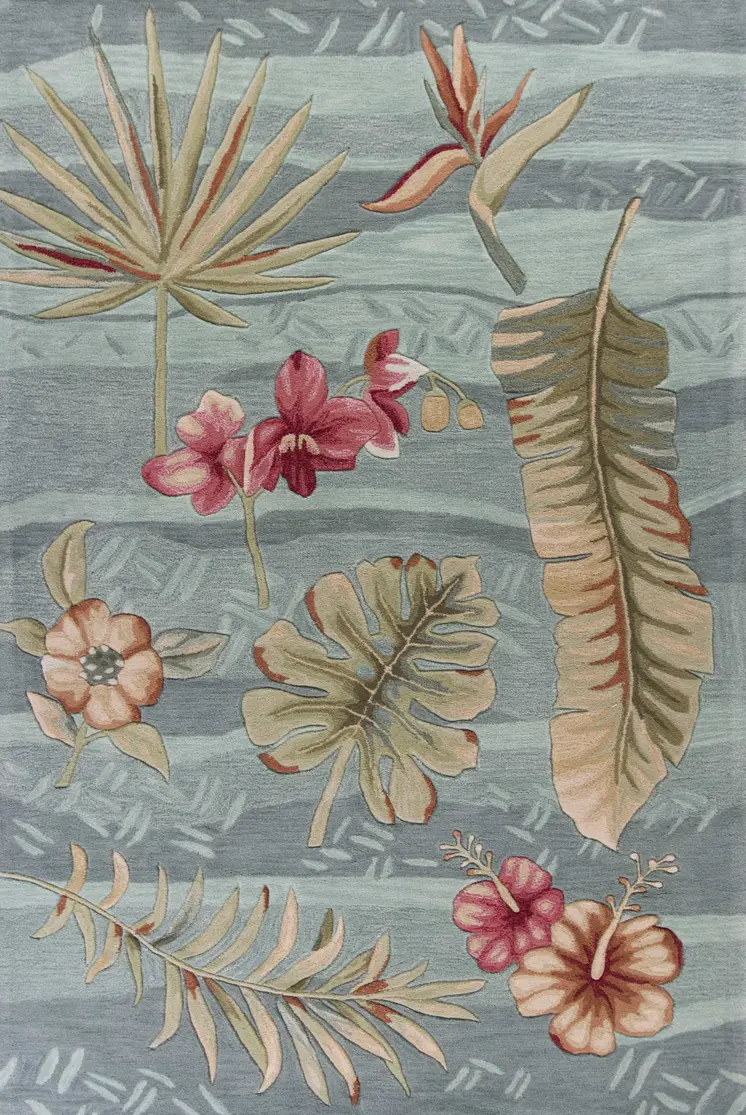 3' X 5' Seafoam Green Botanical Leaves Hand Tufted Area Rug