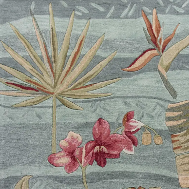 3' X 5' Seafoam Green Botanical Leaves Hand Tufted Area Rug