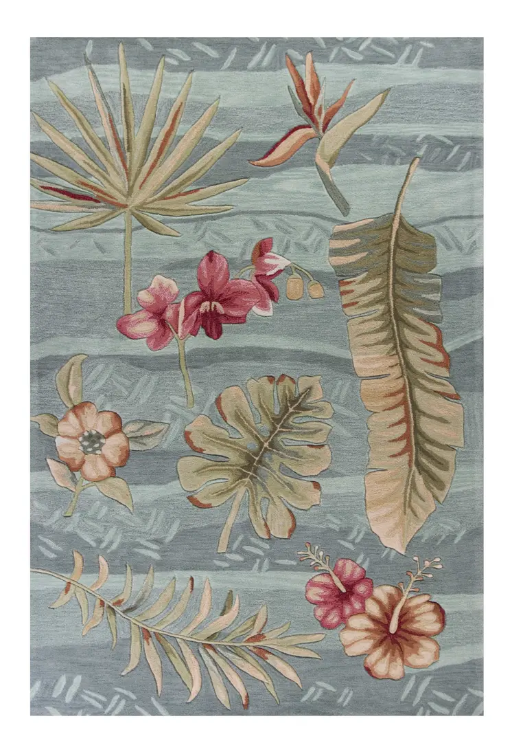 3' X 5' Seafoam Green Botanical Leaves Hand Tufted Area Rug