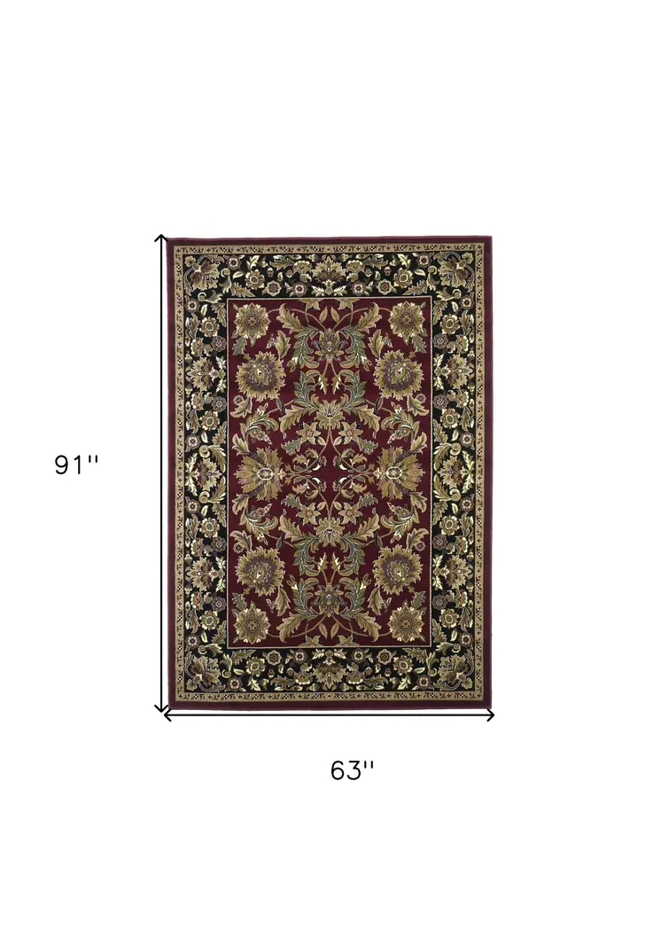 5' X 8' Red Or Black Floral Bordered Area Rug