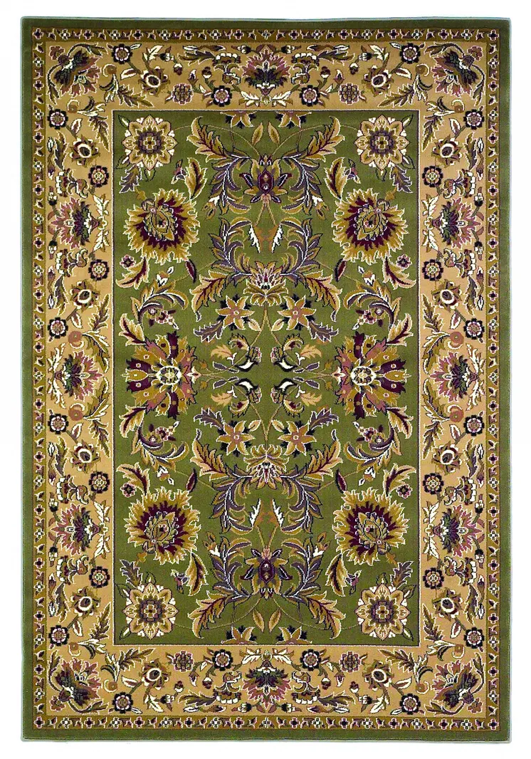 5' X 8' Green Or Taupe Floral Bordered Area Rug