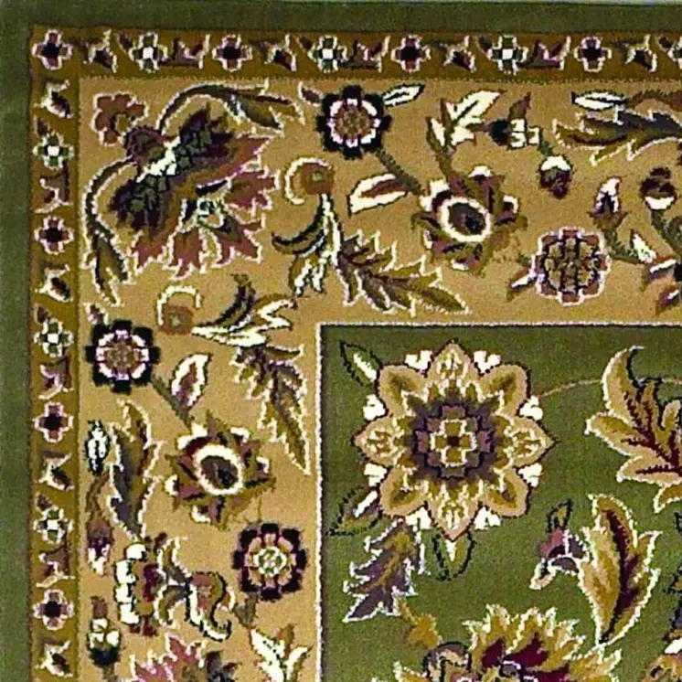 5' X 8' Green Or Taupe Floral Bordered Area Rug