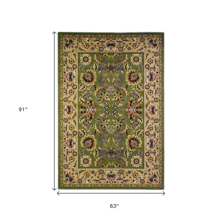 5' X 8' Green Or Taupe Floral Bordered Area Rug