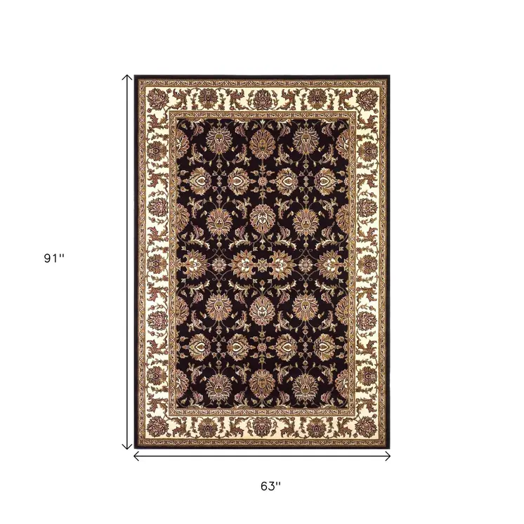 5' X 8' Black Or Ivory Floral Bordered Area Rug