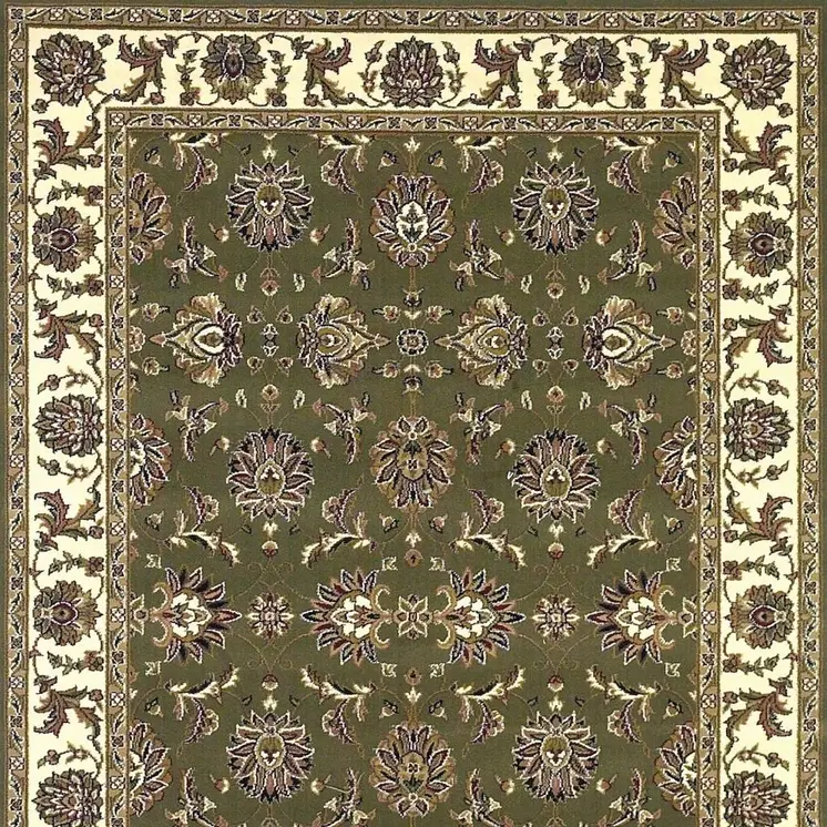 5' X 8' Green And Ivory Floral Area Rug