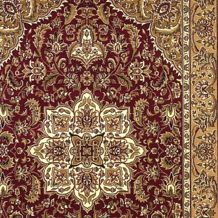5' X 8' Red And Beige Floral Medallion Area Rug