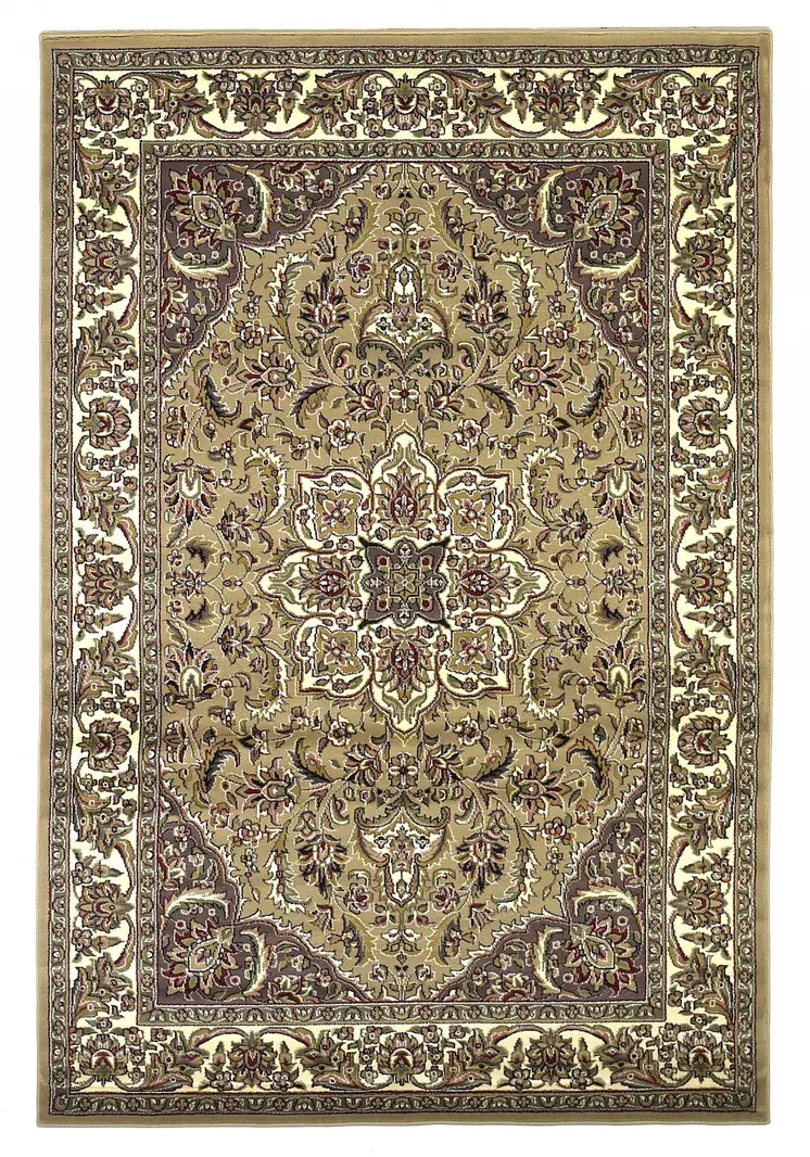 5' X 8' Beige And Ivory Floral Medallion Area Rug