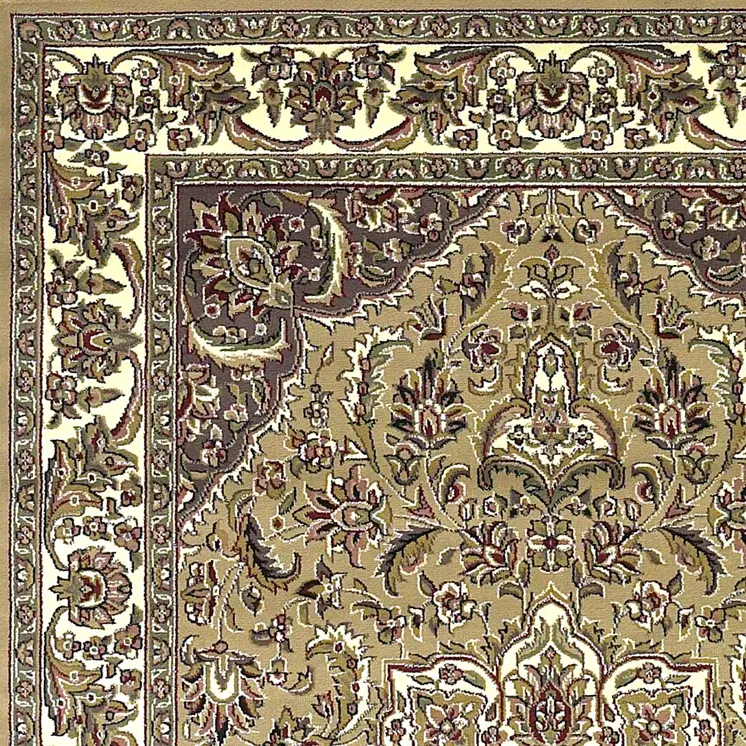 5' X 8' Beige And Ivory Floral Medallion Area Rug