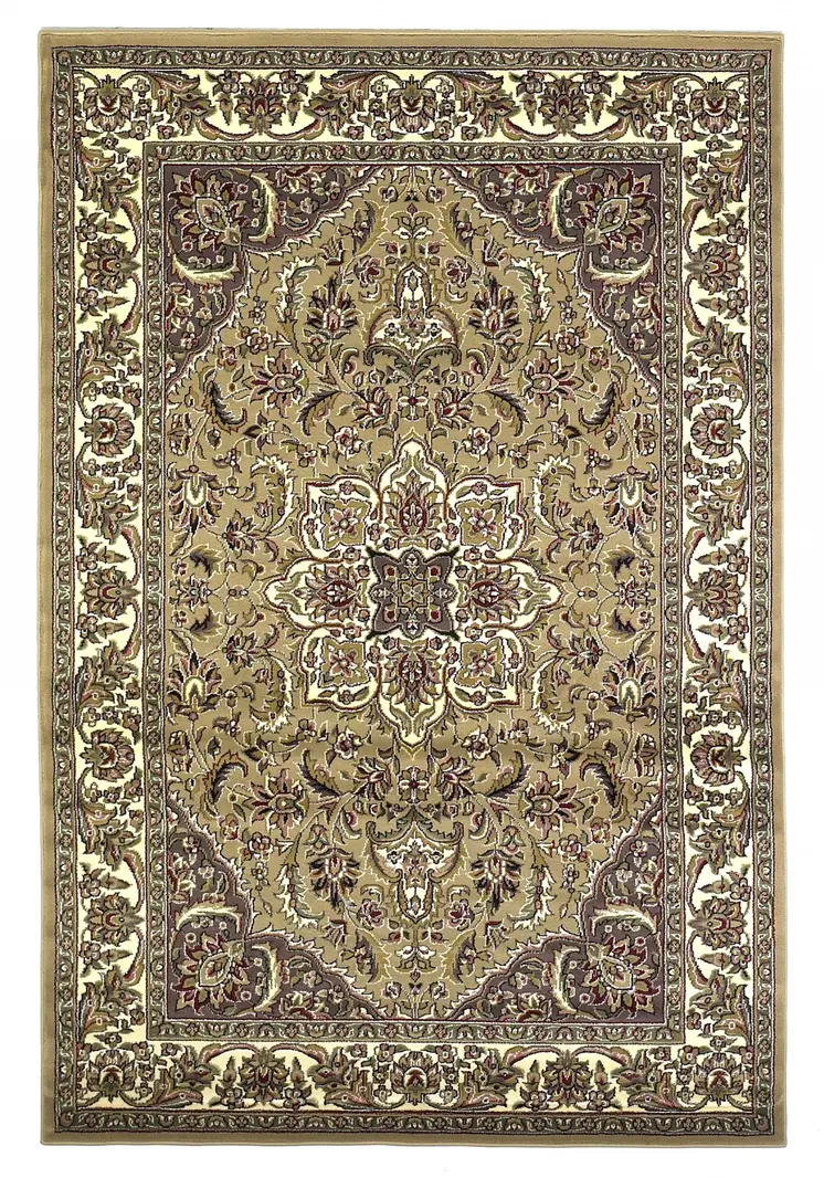 5' X 8' Beige And Ivory Floral Medallion Area Rug