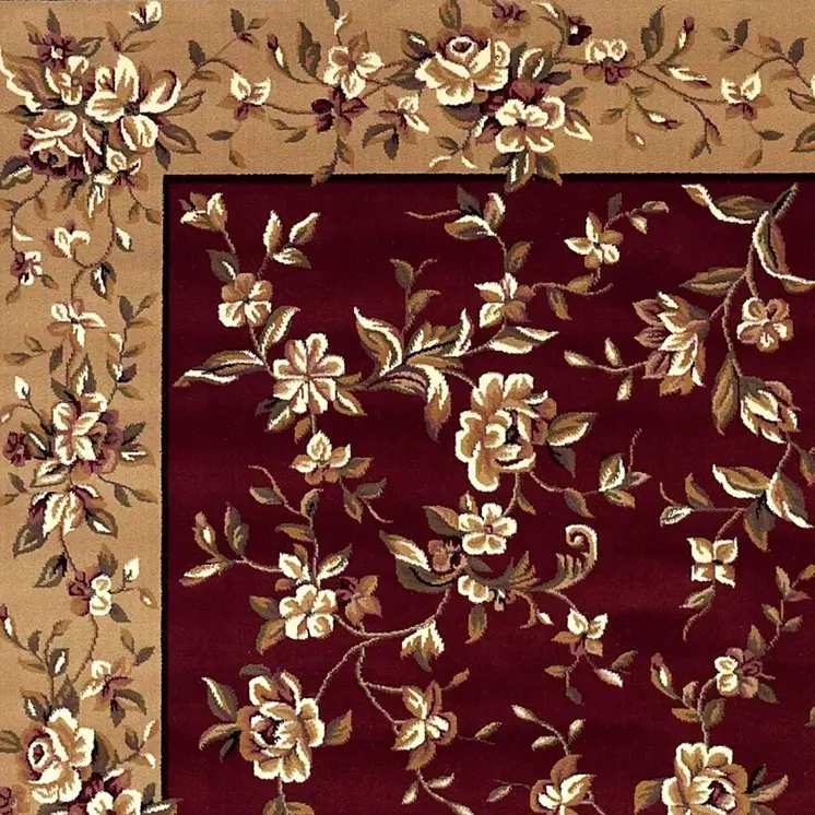 5' X 8' Red Or Beige Floral Bordered Area Rug