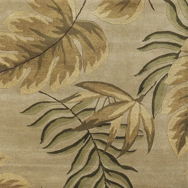 3' X 5' Sand And Beige Wool Botanical Leaves Hand Tufted Area Rug