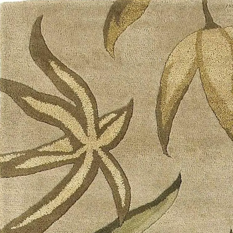 3' X 5' Sand And Beige Wool Botanical Leaves Hand Tufted Area Rug