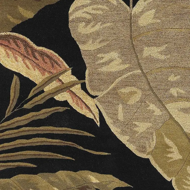 3' X 5' Black And Green Wool Botanical Leaves Hand Tufted Area Rug