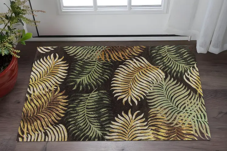 3' X 5' Espresso Fern Leaves Wool Area Rug