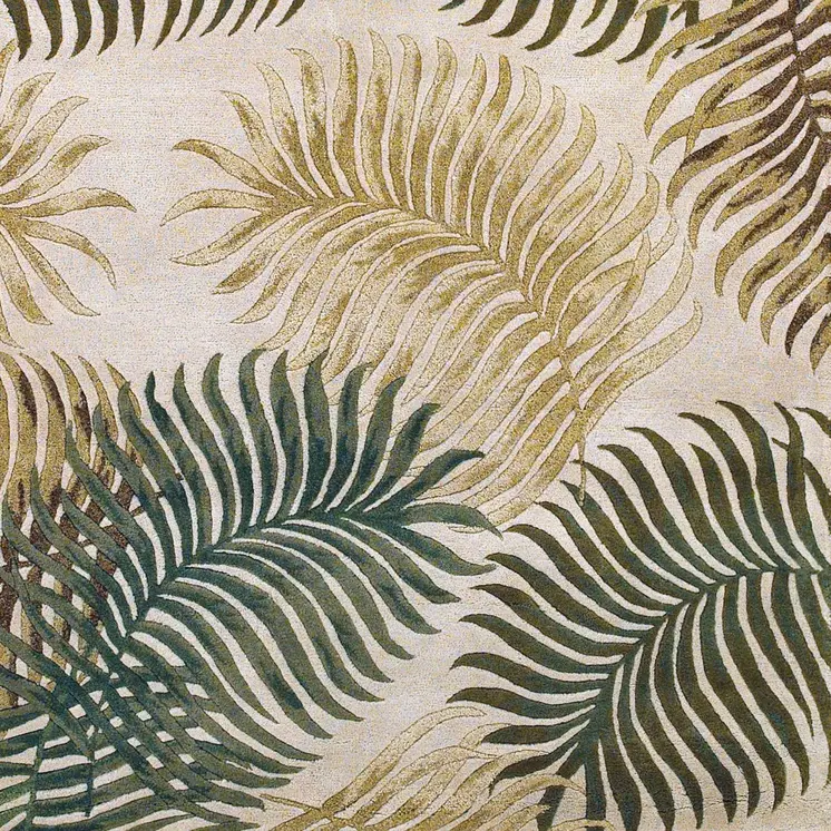 3' X 5' Natural And Green Wool Botanical Leaves Hand Tufted Area Rug