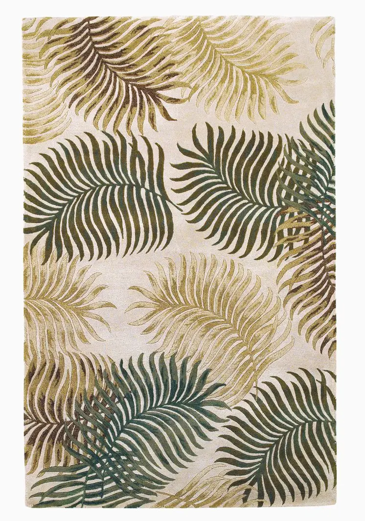 3' X 5' Natural And Green Wool Botanical Leaves Hand Tufted Area Rug