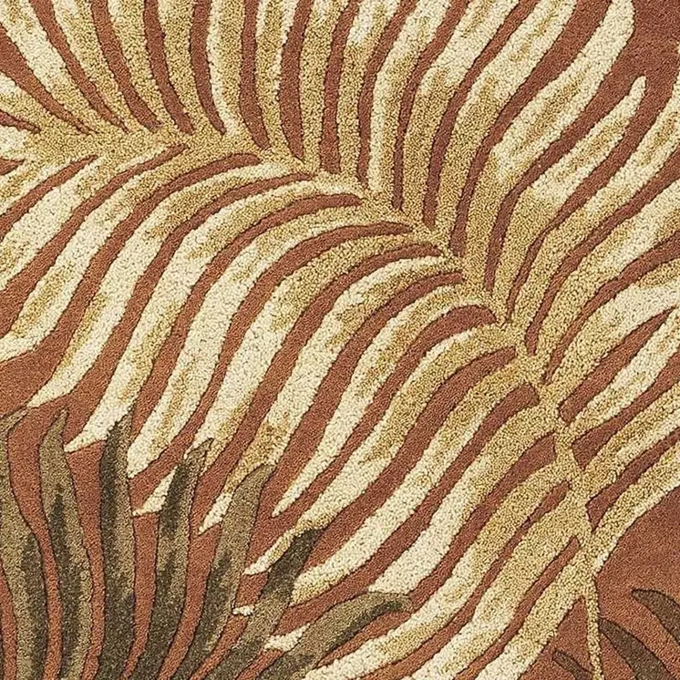 3' X 5' Rust Fern Leaves Wool Area Rug