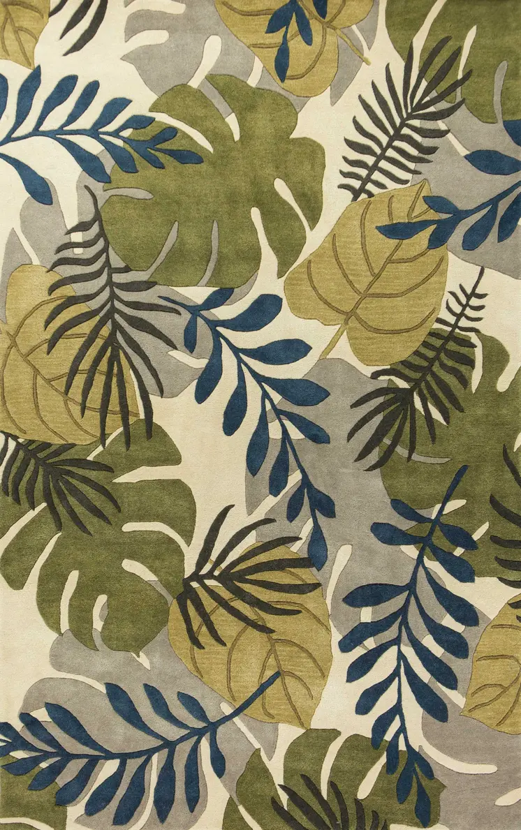 3' X 5' Ivory Leaves Wool Area Rug