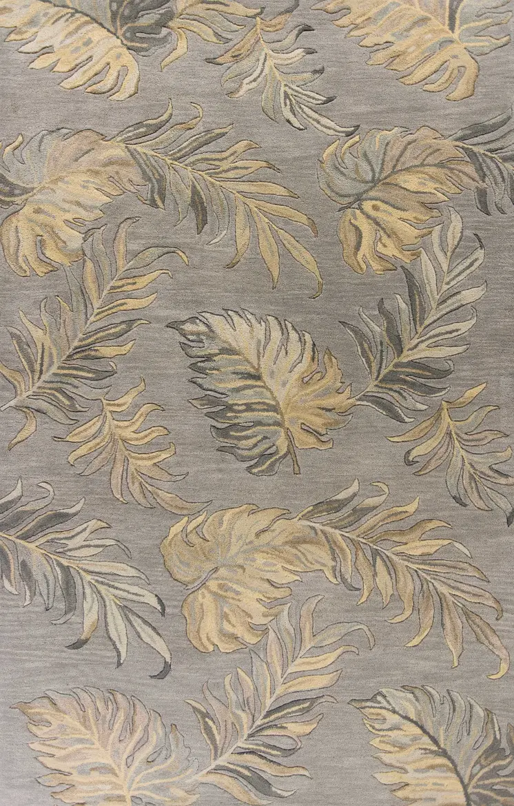3' X 5' Gray And Taupe Wool Tropical Botanical Hand Tufted Area Rug