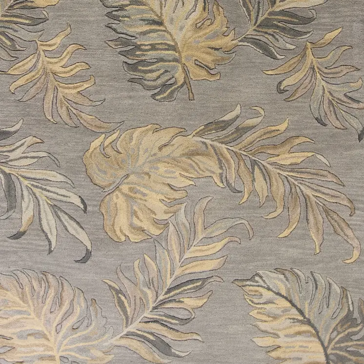 3' X 5' Gray And Taupe Wool Tropical Botanical Hand Tufted Area Rug