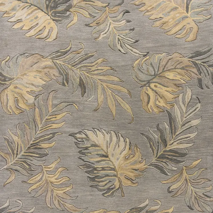 3' X 5' Gray And Taupe Wool Tropical Botanical Hand Tufted Area Rug