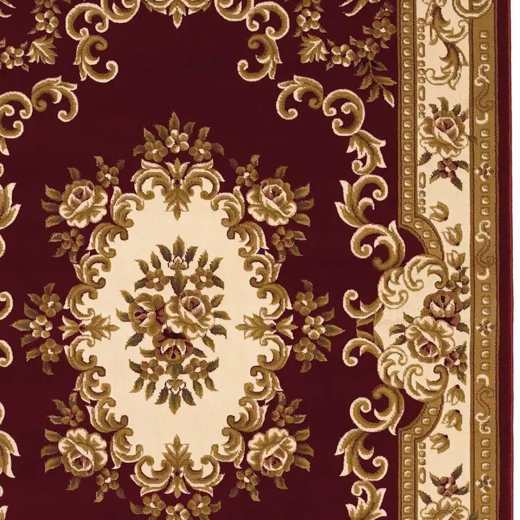 5' X 8' Red and Ivory Floral Bordered Area Rug