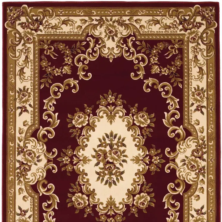 5' X 8' Red and Ivory Floral Bordered Area Rug