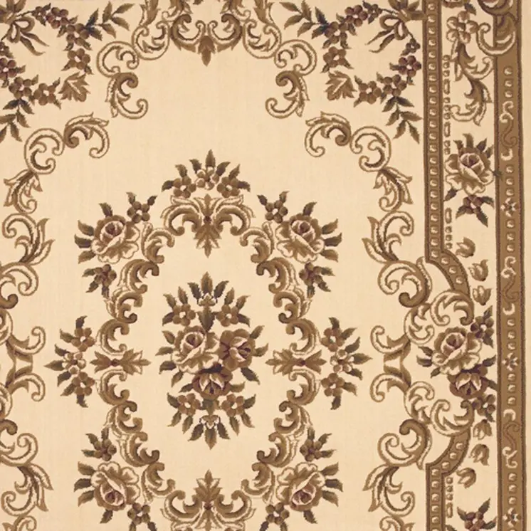 5' X 8' Ivory And Tan Floral Medallion Area Rug