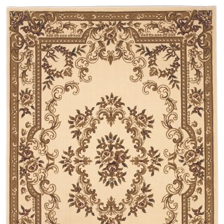 5' X 8' Ivory And Tan Floral Medallion Area Rug