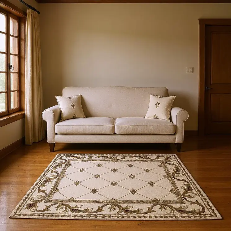 5' X 8' Ivory And Brown Floral Vines Area Rug