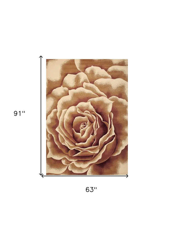 5' X 8' Ivory And Brown Floral Area Rug
