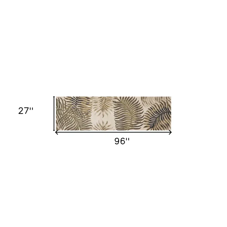 2' X 8' Natural Fern Leaves Wool Runner Rug