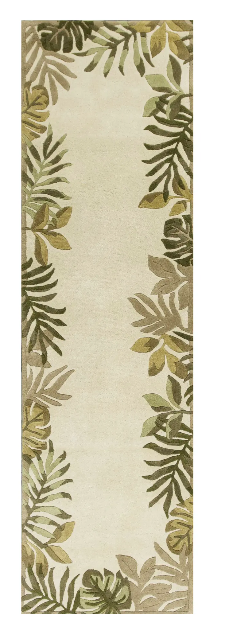 2' X 8' Ivory Leaves Bordered Wool Runner Rug