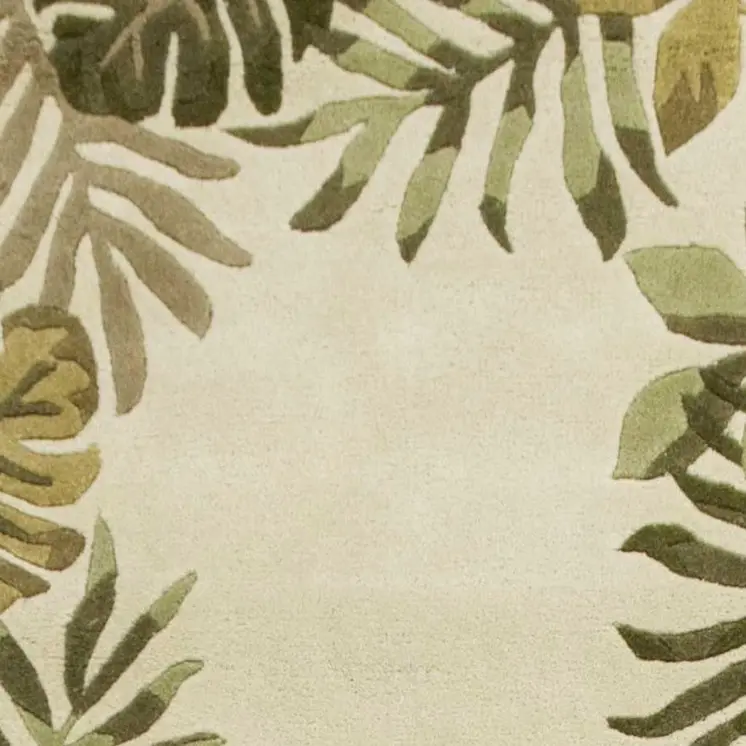 2' X 8' Ivory Leaves Bordered Wool Runner Rug