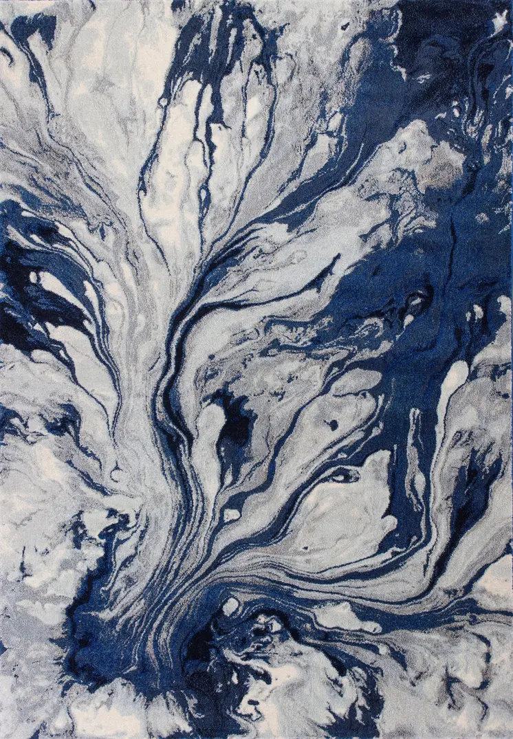 5' X 8' Blue And White Abstract Area Rug