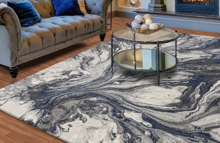 5' X 8' Blue And Gray Abstract Area Rug