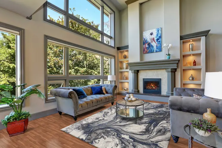 5' X 8' Blue And Gray Abstract Area Rug
